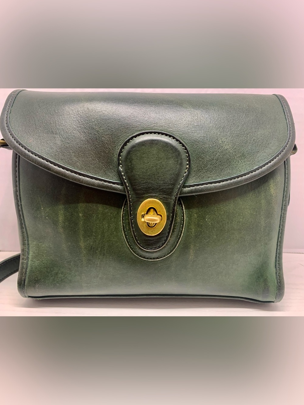 Coach Vintage Devon Bag 9908 Green Leather Turnlock USA Made - Picture 5 of 14